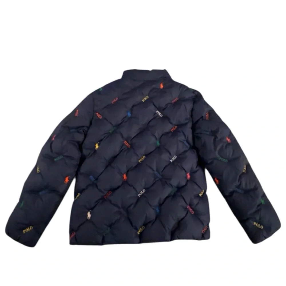 Polo Ralph Lauren Unisex Navy Blue Pony Logo Zip Down‎ Puffer Jacket Size 8-10
